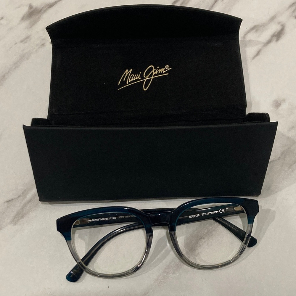 Maui Jim Blue-to-Clear Ombre Round Eyeglasses